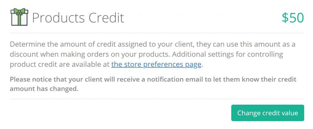 Client Product Credit Section